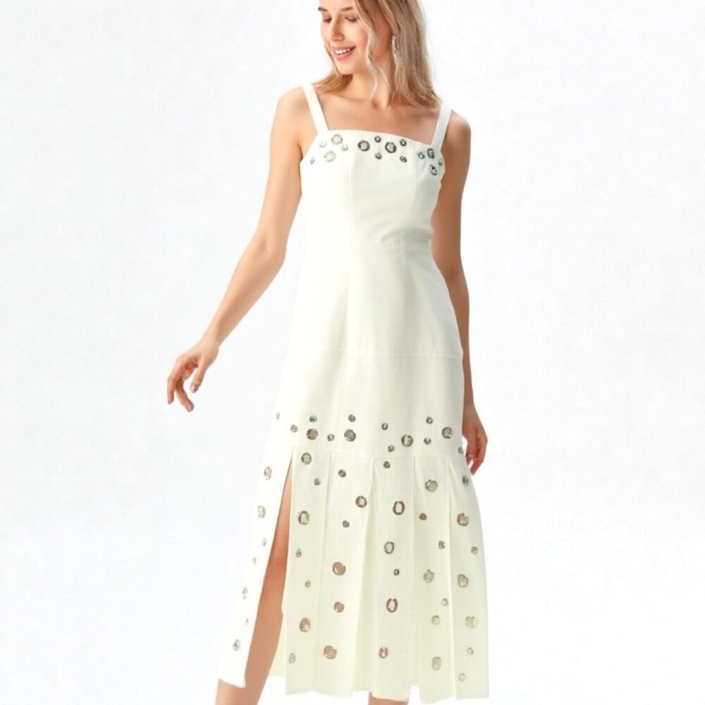 Stasia Alexis Design Sleeveless White Dress for Glamorous Occasions
